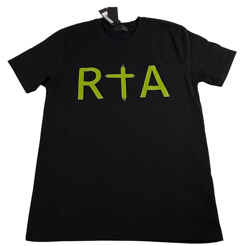 RtA Mens Black Lime Green Cross Logo Graphic T-Shirt ME00K911-T1192BKGRA Small
